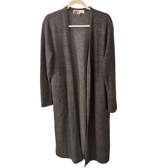 Free People Beach Open Front Long Knit Cardigan With Pockets, Charcoal, size XL - Picture 1 of 9